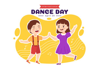 International Dance Day Illustration with Professional Kids Dancing Performing in Flat Cartoon Hand Drawn for Landing Page Templates