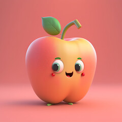 Cute apple cartoon 3D character. Generative Ai