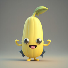 Cute banana cartoon 3D character. Generative Ai