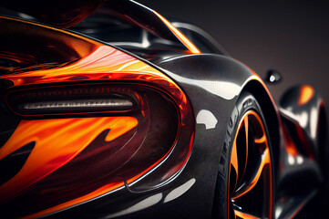 Super car rear view detail red shiny vibrant, luxurious expensive automotive illustration. Generative AI