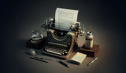 Fototapeta na wymiar Retro typewriter illustration. Generative AI