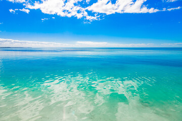 Beautiful and scenic ocean view landscape. Tranquil and gorgeous deep blue ocean and blue sky. Caribbean blue	