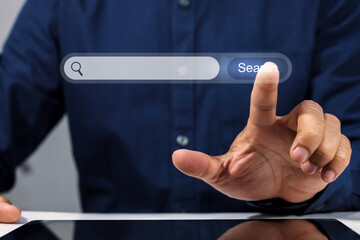 search engine optimization data search technology concept Human hand using tablet to search for information. Using Search Console for your website.