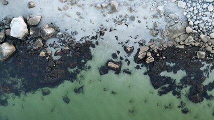 Aerial View of Ocean On Rocky Shore