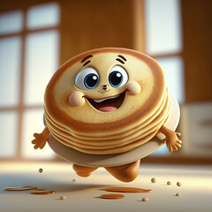Cute pancake cartoon 3D character. Generative Ai - obrazy, fototapety, plakaty