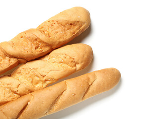Delicious baguettes isolated on white background