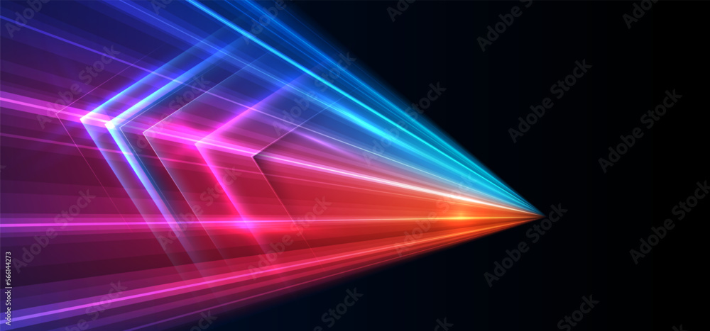 Wall mural modern abstract high-speed arrows light effect movement. technology futuristic dynamic motion on blu