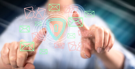 Woman touching an email protection concept