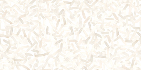 Uncooked basmati or jasmine rice seamless pattern on white. Vector background of raw ingredient of traditional indian, japanese, thai, or chinese food. Organic nutrition