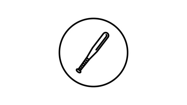 Baseball Bat black and white line icon vector illustration in a circle, for web use for sport, equipment, swing, video animation, self drawing