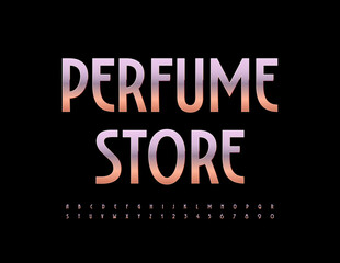 Vector elite Signboard Perfume Store. Chic Golden Font. Trendy Alphabet Letters and Numbers set