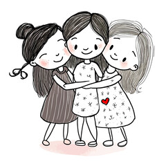 Three young lesbian women, representing LBGT values and fighting for their rights and freedoms. An accurate image that can illustrate diversity and courage.