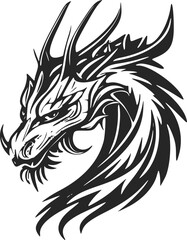 Enhance your business image with our black and white, strict and minimalist dragon head logo.