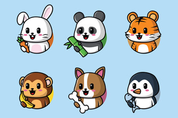 colorful illustration bundle of cute animal cartoon characters collection