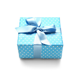 Beautiful gift box with satin bow isolated on white background