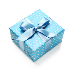 Beautiful gift box with satin bow isolated on white background