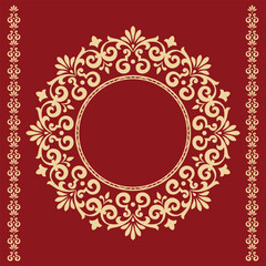 Decorative frame Elegant vector element for design in Eastern style, place for text. Floral golden and red border. Lace illustration for invitations and greeting cards
