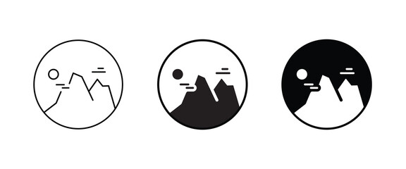 Mountain on a peak, Top of mountain icon vector, Mount, Climbing, conquered, way up, high in, Hiking icon symbol logo illustration, editable stroke, flat design style isolated on white