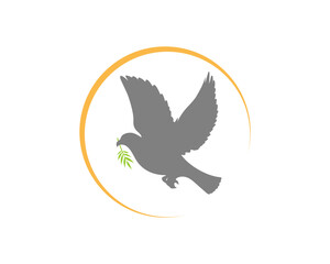 Flying dove bring a green leaf logo