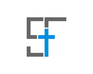 S and F letter with Christian cross in the middle