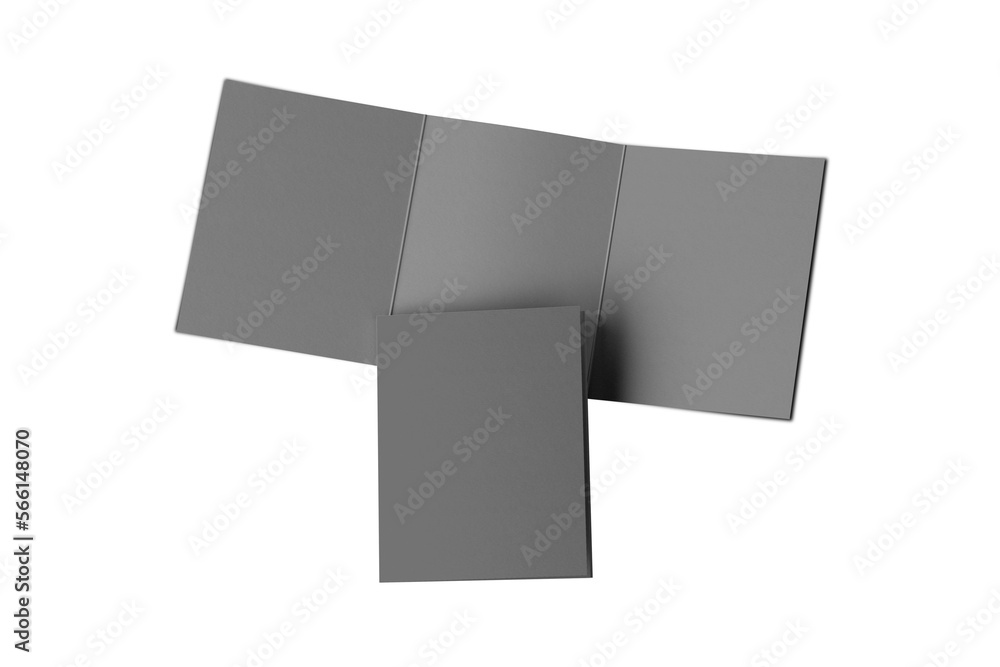 Poster open and closed three fold flyer mockup isolated on white background. 3d rendering.