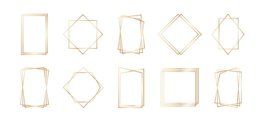 Golden geometric frames in art deco style. Luxury gold borders for for wedding invitation. Thin line polygonal set for invitation decoration. Vector illustration isolated on white background.
