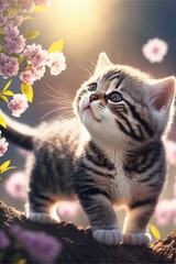 cat in the garden looking at flowers made with geneartive ai