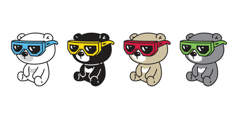 Bear vector polar icon sunglasses sitting character cartoon logo teddy symbol doodle animal illustration isolated design