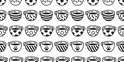 Fotobehang coffee cup seamless pattern polka dot cat paw dog bone footprint striped heart vector tea milk glass drink scarf isolated repeat background cartoon tile wallpaper gift wrapping paper illustration dood © CNuisin