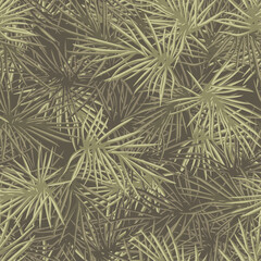 Needles camouflage texture seamless pattern. Abstract floral endless military ornament with pine branch. Fabric and fashion print vector background.