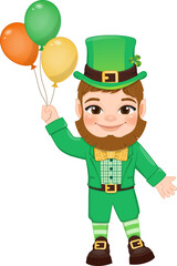 St. Patrick s Day with leprechaun in a green suit. Cute leprechaun holding Irish balloon cartoon character design