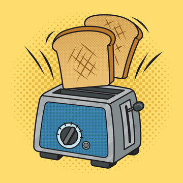 recommend clip art: toasts fly up from the toaster pinup pop art retro raster illustration. Comic book style imitation.