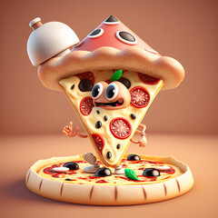 cute 3d pizza cartoon character with funny eyes
