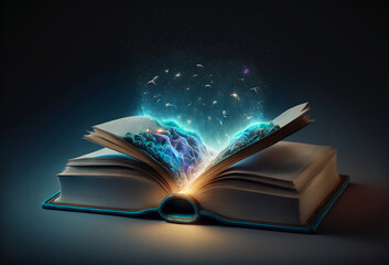 magic fantasy glowing  book on dark background