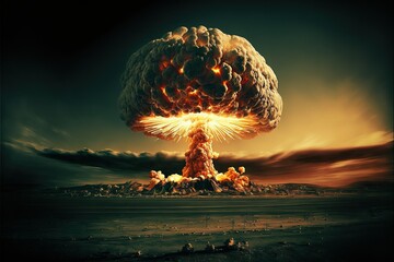 Explosion of nuclear bomb during war actions AI image