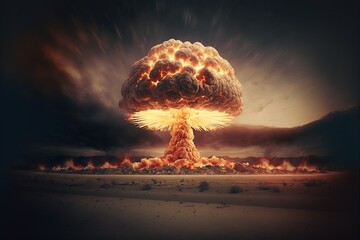 Explosion of nuclear bomb during war actions AI image