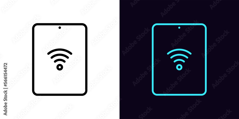 Poster outline tablet icon, with editable stroke. tablet screen frame with wifi sign, mobile internet picto