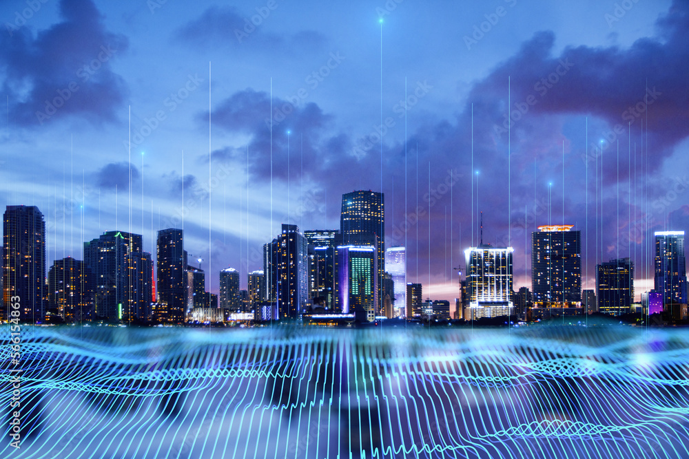 Aufkleber internet of things, smart city, high speed connection and smart grid concept with digital blue wavy 