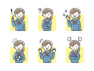 女子学生の表情セット　上半身