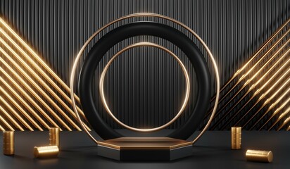 3D rendering of black podium background for black friday product on podium