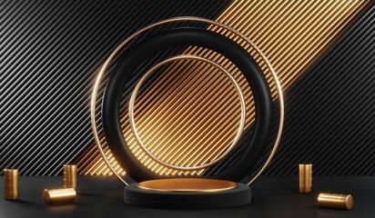 3D rendering of black podium background for black friday product on podium