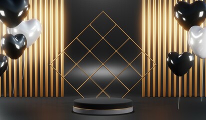 3D rendering of black podium background for black friday product on podium