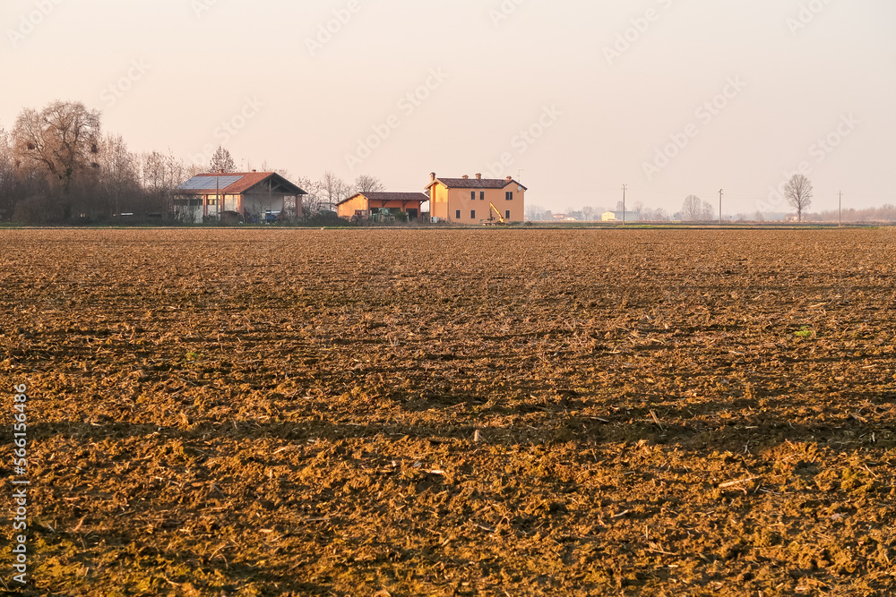 Sticker Pianura Padana panorama paesaggio inverno campi