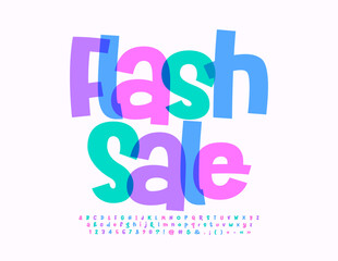 Vector colorful banner Flash Sale. Bright handwritten Font. Funny Alphabet Letters and Numbers.