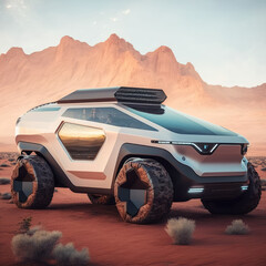 A futuristic offroad Suv with a sense of serenity. Generative AI