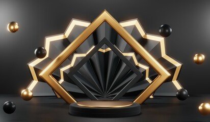 3D rendering of black podium background for black friday product on podium
