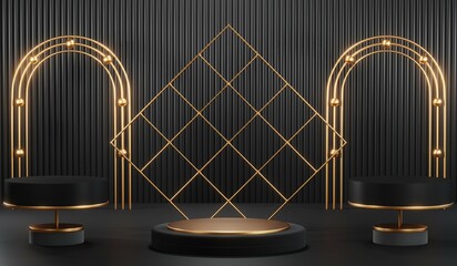 3D rendering of black podium background for black friday product on podium