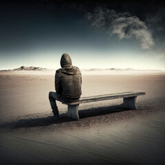 Fototapeta premium Person sitting on a bench. Generative AI