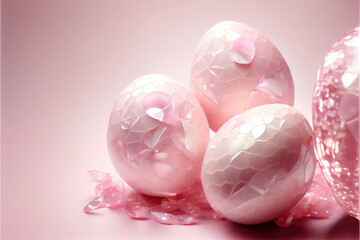 Easter Eggs Made Of Pale Rose Quartz. Wallpaper. Generative AI