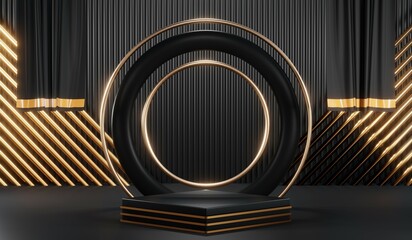 3D rendering of black podium background for black friday product on podium